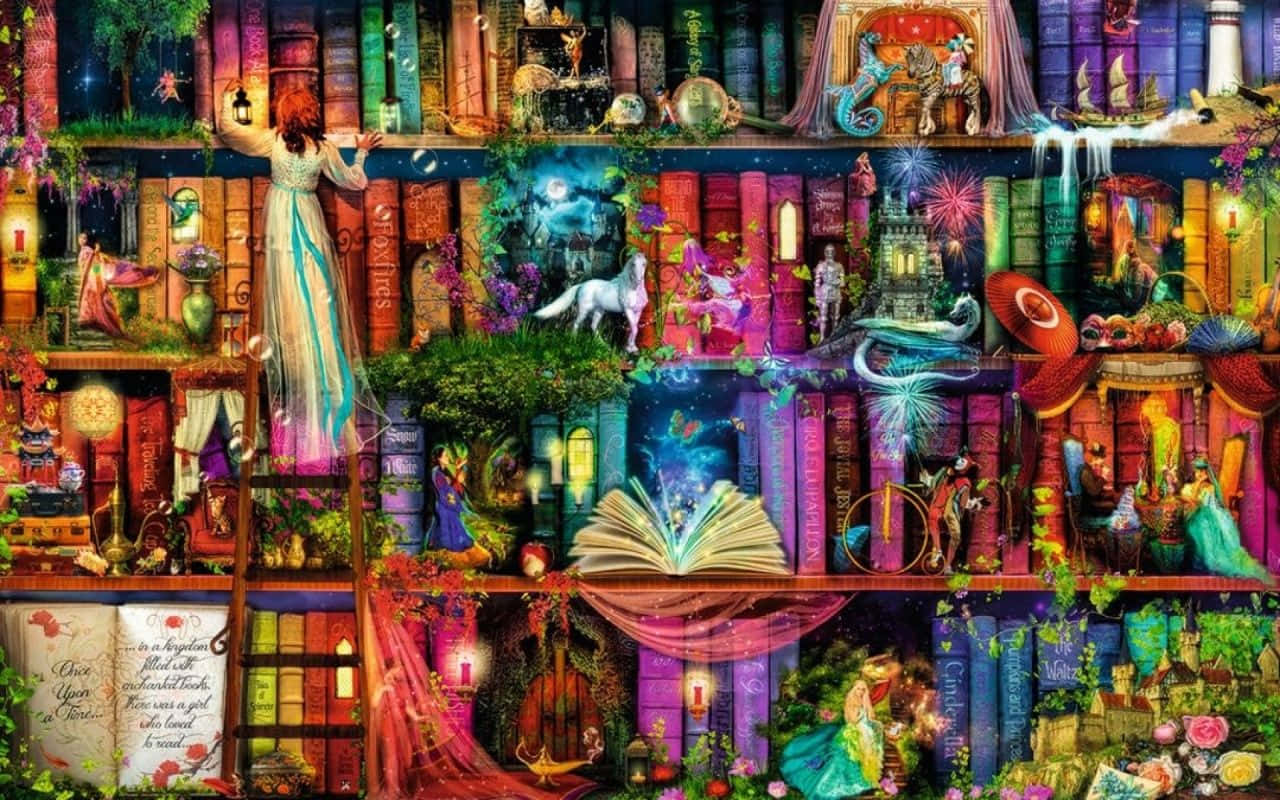 魔法の本棚図書館の背景 壁紙
