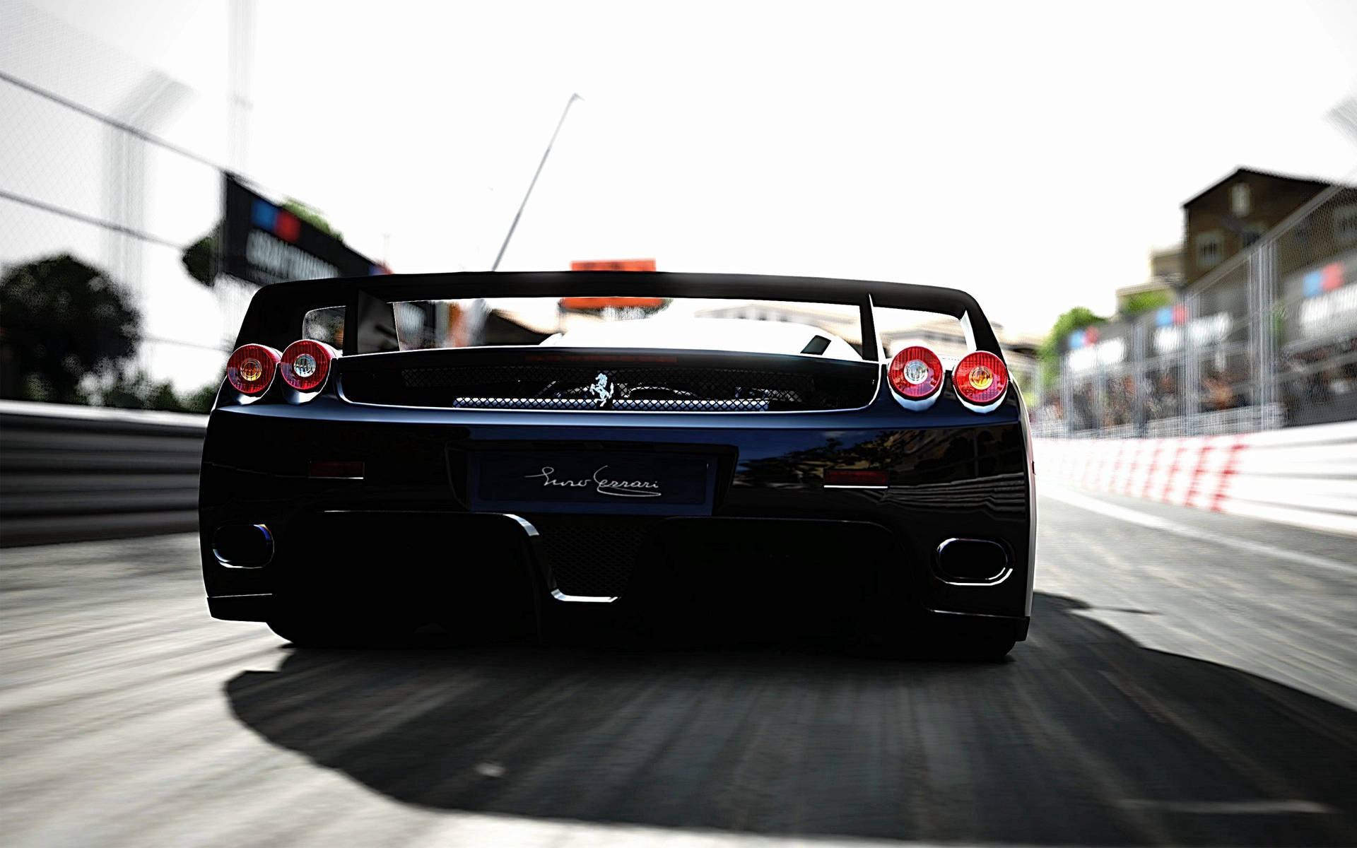 疾走するブルーフェラーリF40 リアビュー壁紙