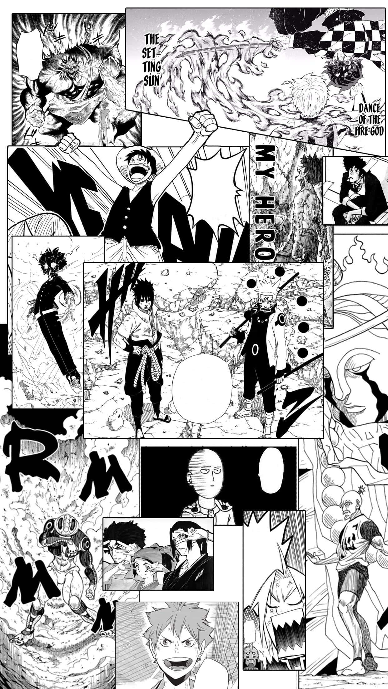 鮮やかなマンガパネルの背景、ピンク・青・紫の様々な色合いで彩られた 壁紙