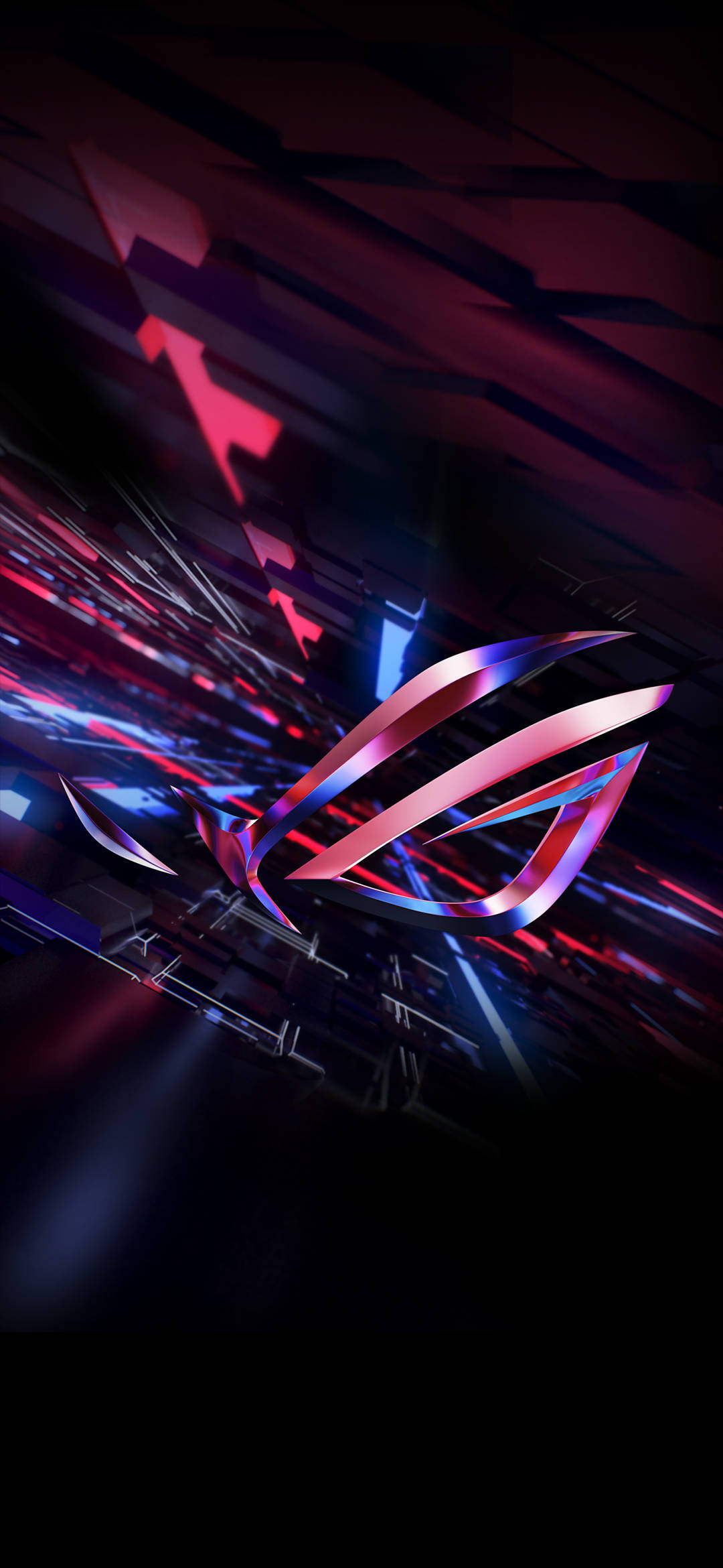 鮮やかな赤い3D ASUS ROG Phoneと光るロゴ 壁紙