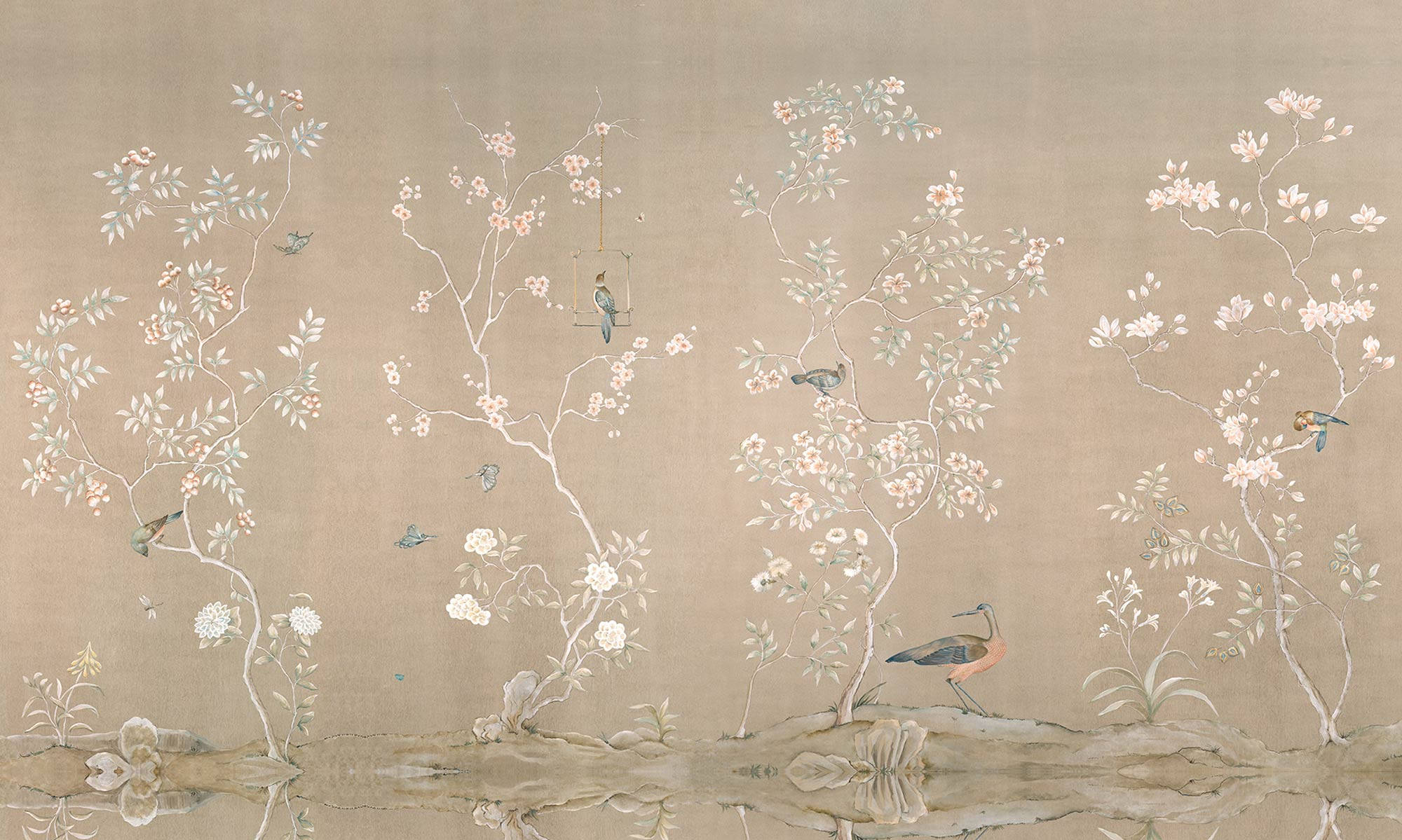鳥が描かれたベージュの背景 壁紙