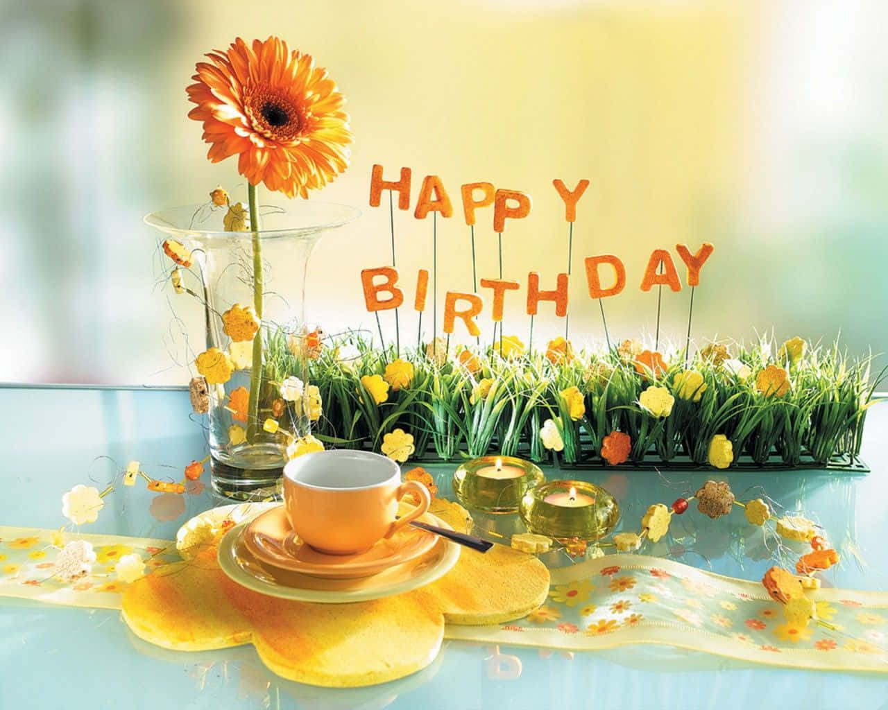 黄色い向日葵の誕生日メッセージ画像 壁紙
