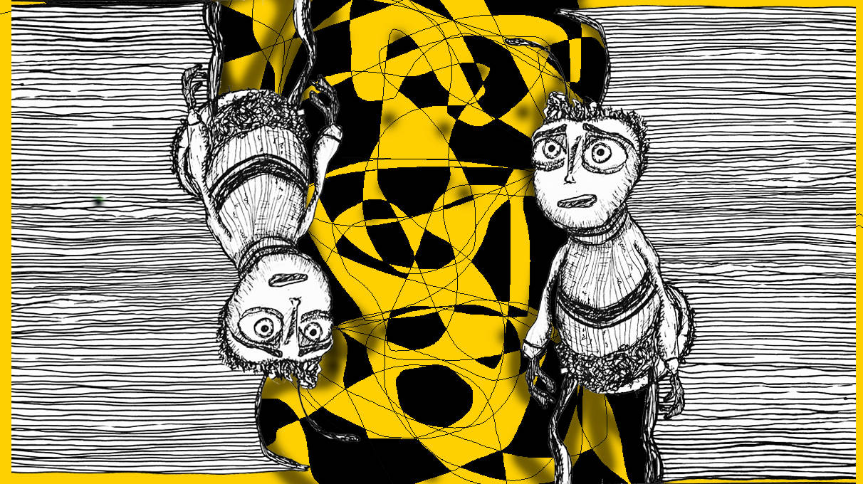 黄色と黒の漫画キャラクターの描き絵 壁紙