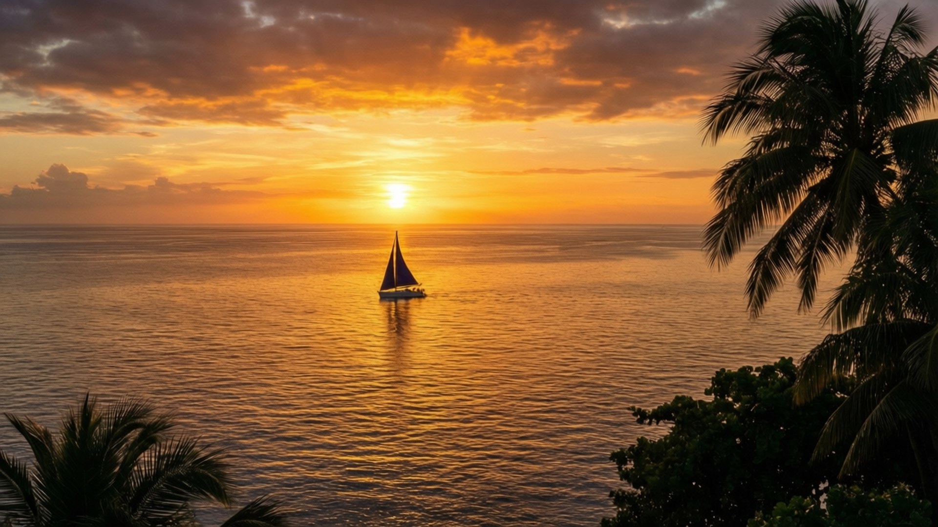 黄金の海の夕日 壁紙
