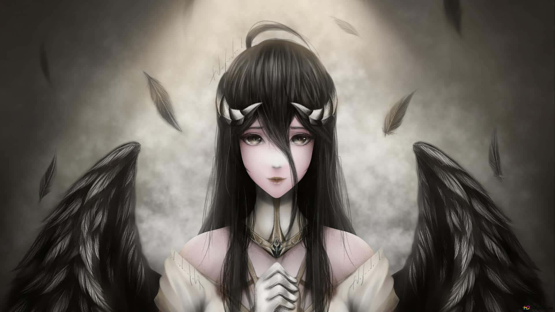 黒いアニメ衣装をまとった二人の少女、寄り添うひととき 壁紙