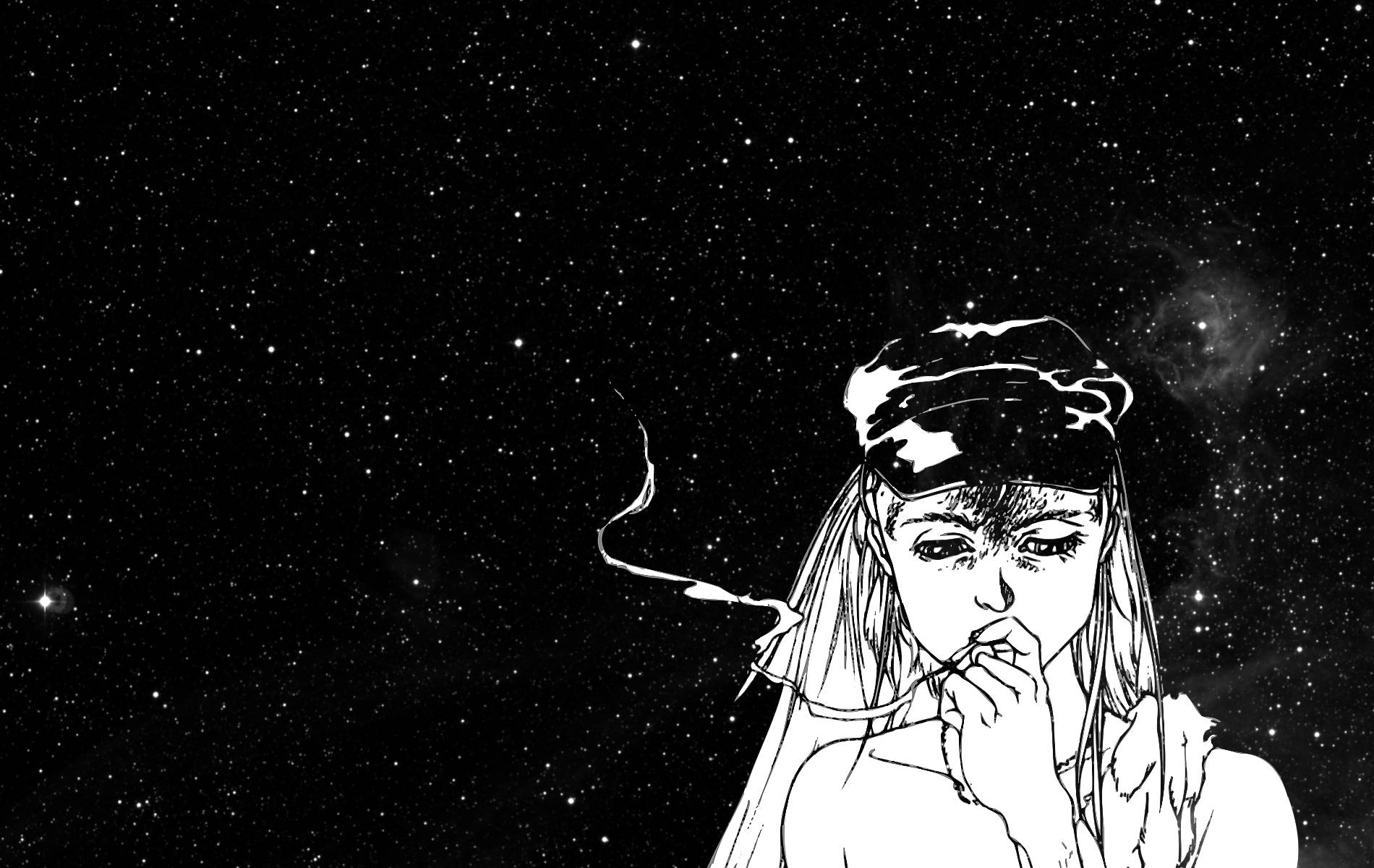 黒いトリッピーな喫煙少女 壁紙