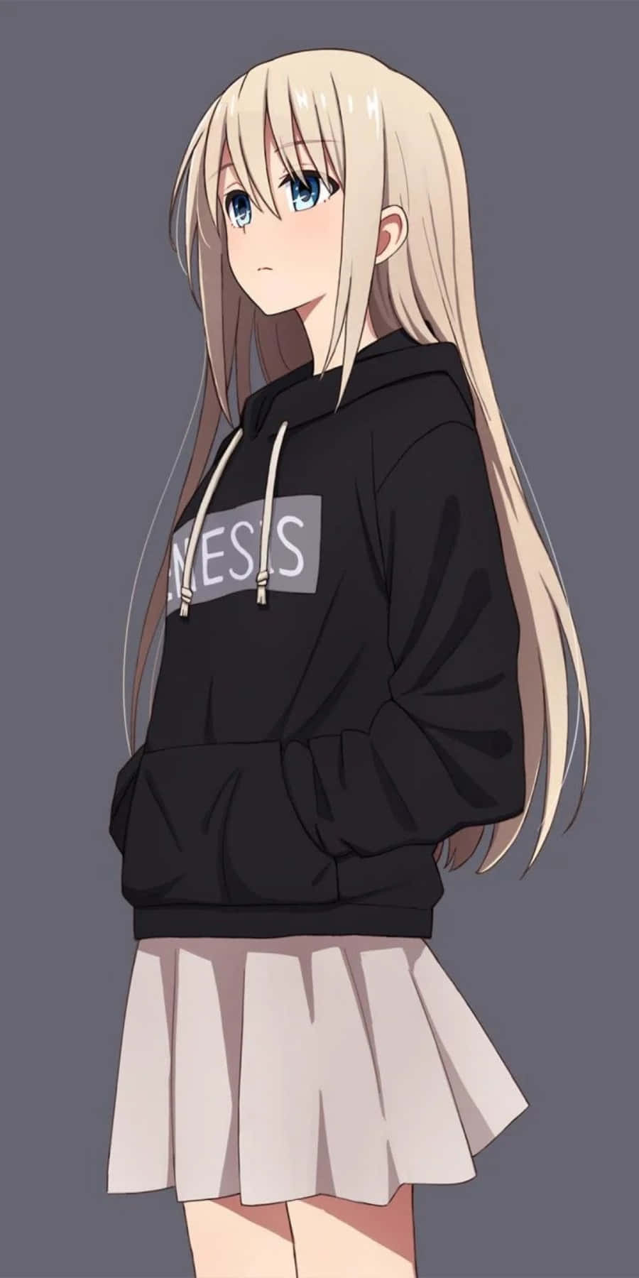 黒いパーカーとスカートを着た少女 壁紙