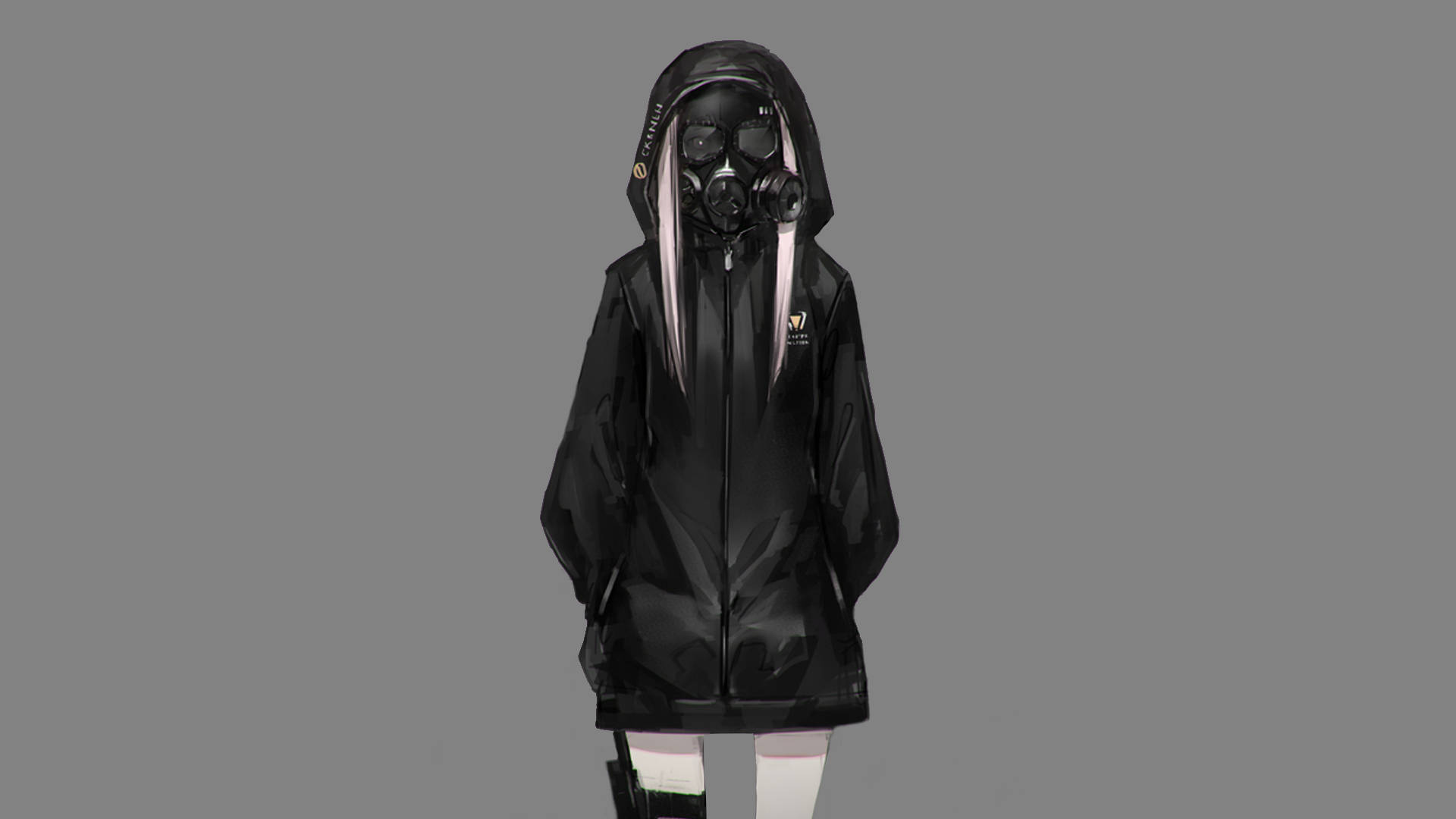 黒いフードを被った仮面のアニメ少女 壁紙