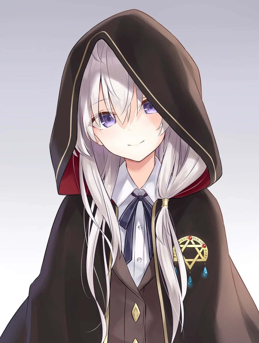 黒いフード付きコートを着た長い白髪の少女 壁紙