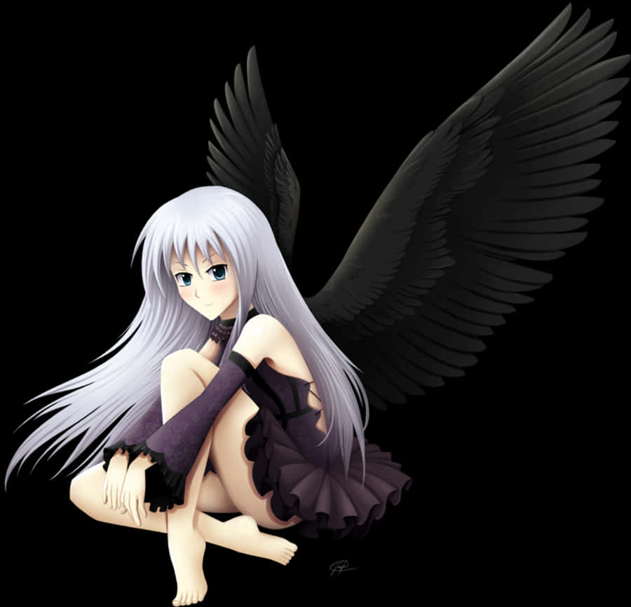 黒い翼を持つアニメの天使 壁紙