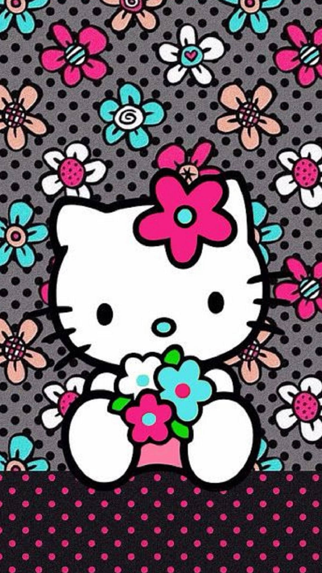 黒い花を持つハローキティ 壁紙