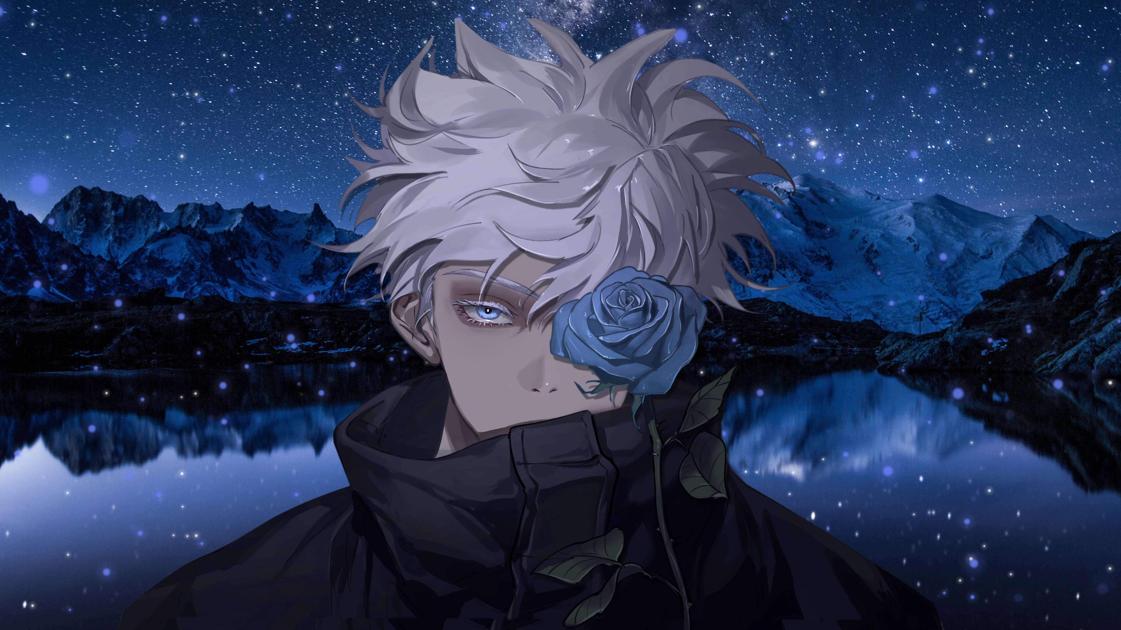 黒い薔薇を持つ五条悟 壁紙