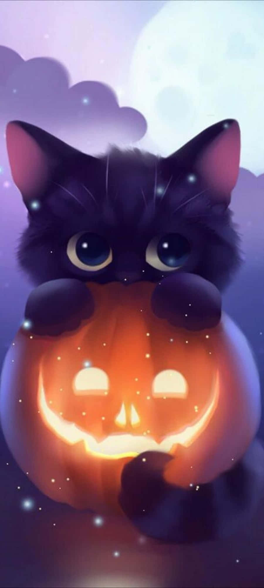 黒猫がカボチャを口にくわえている 壁紙