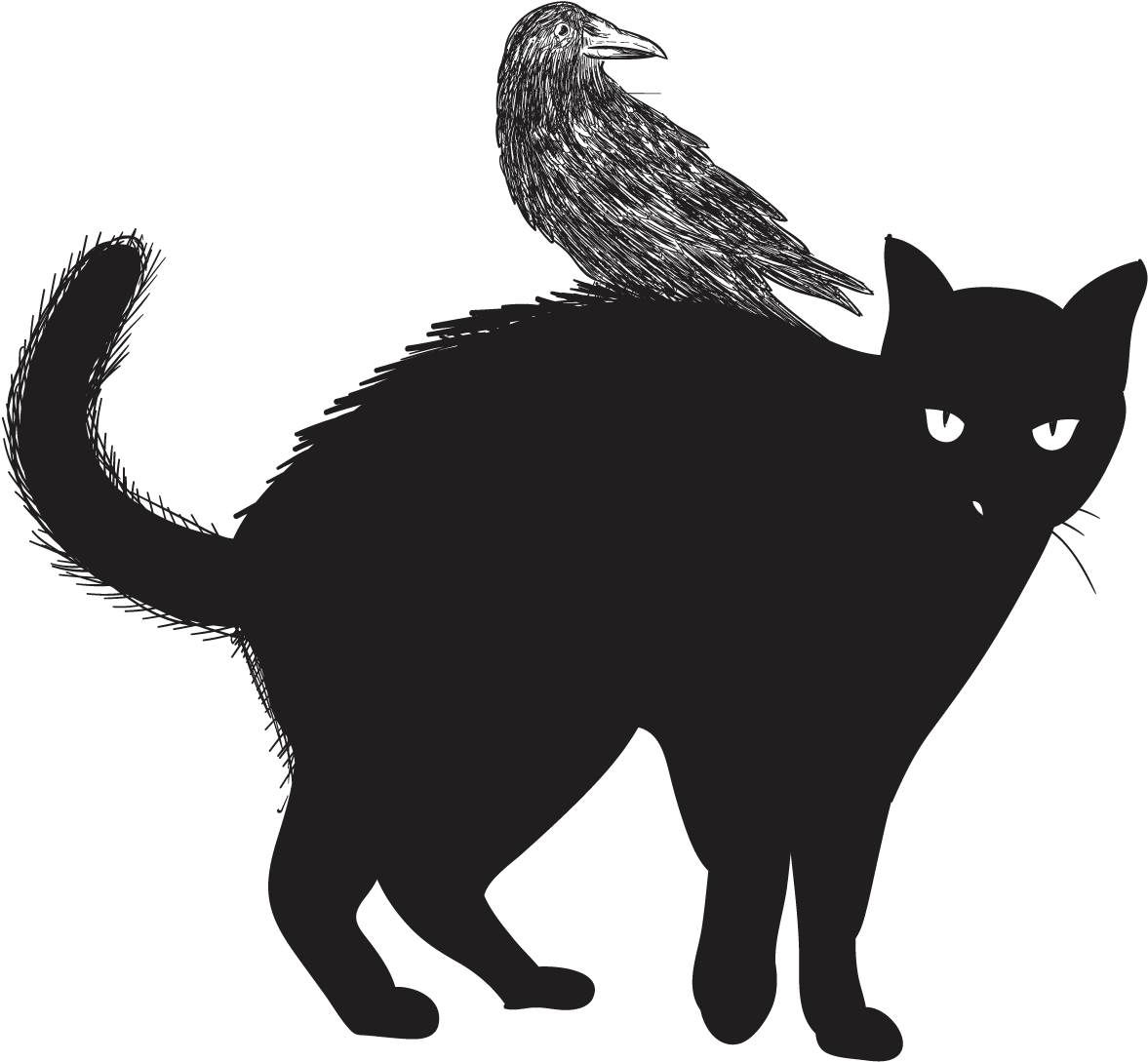 黒猫とカラスのシルエット 壁紙