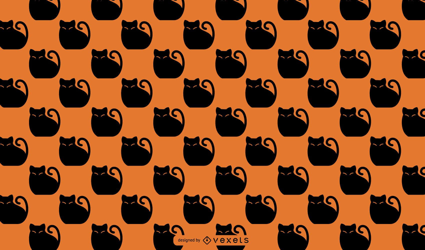 黒猫の模様が描かれたオレンジの背景 壁紙
