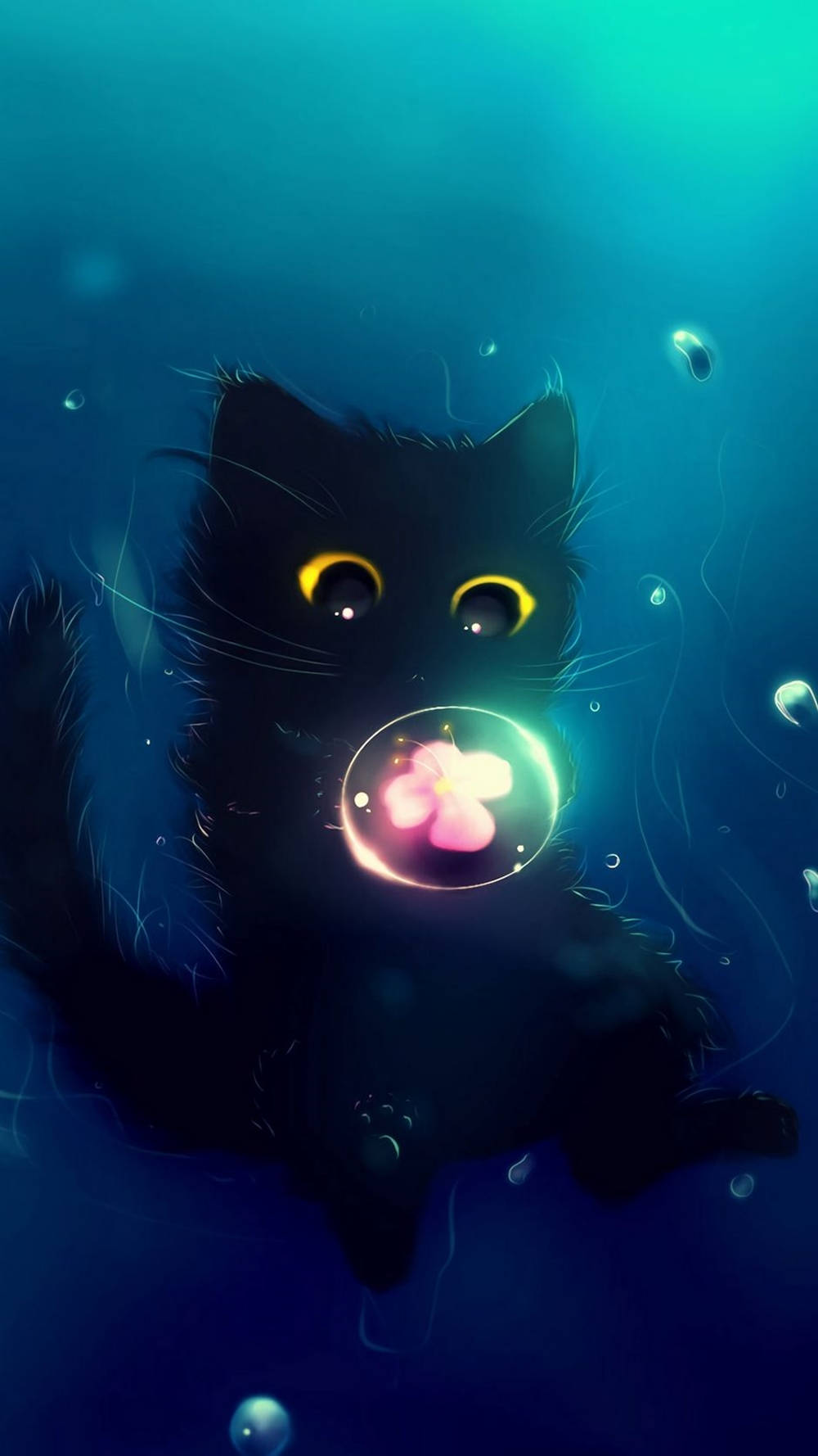 黒猫の海洋ファンタジーアート iPhone 壁紙