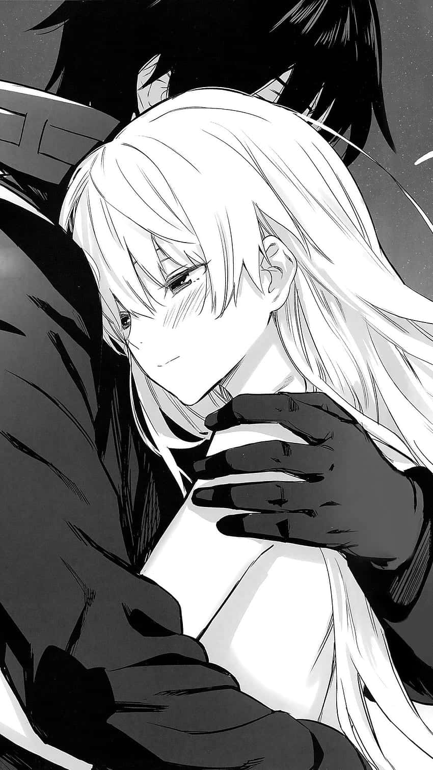 黒白カップルが抱き合うアニメアイコン 壁紙