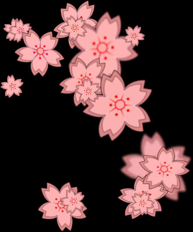 黒背景に浮かぶ抽象的な桜 壁紙