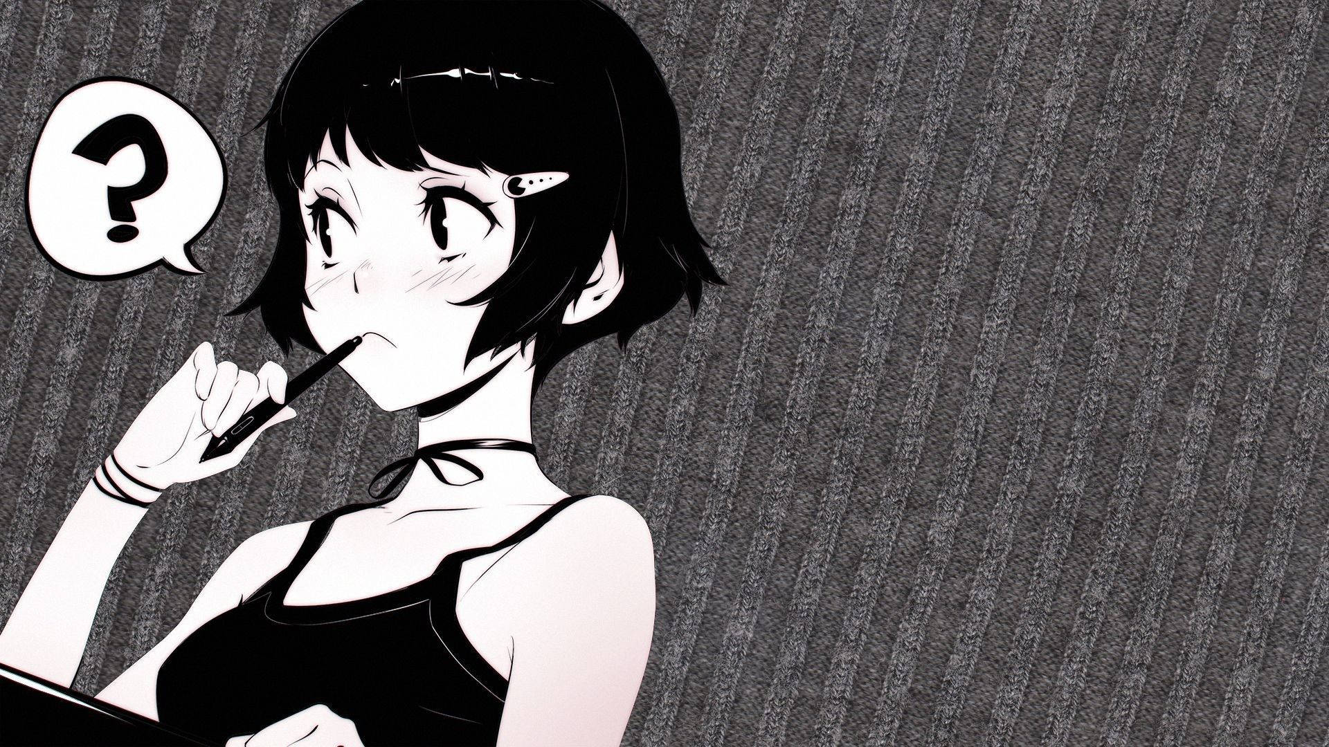 黒髪のアニメ少女 壁紙