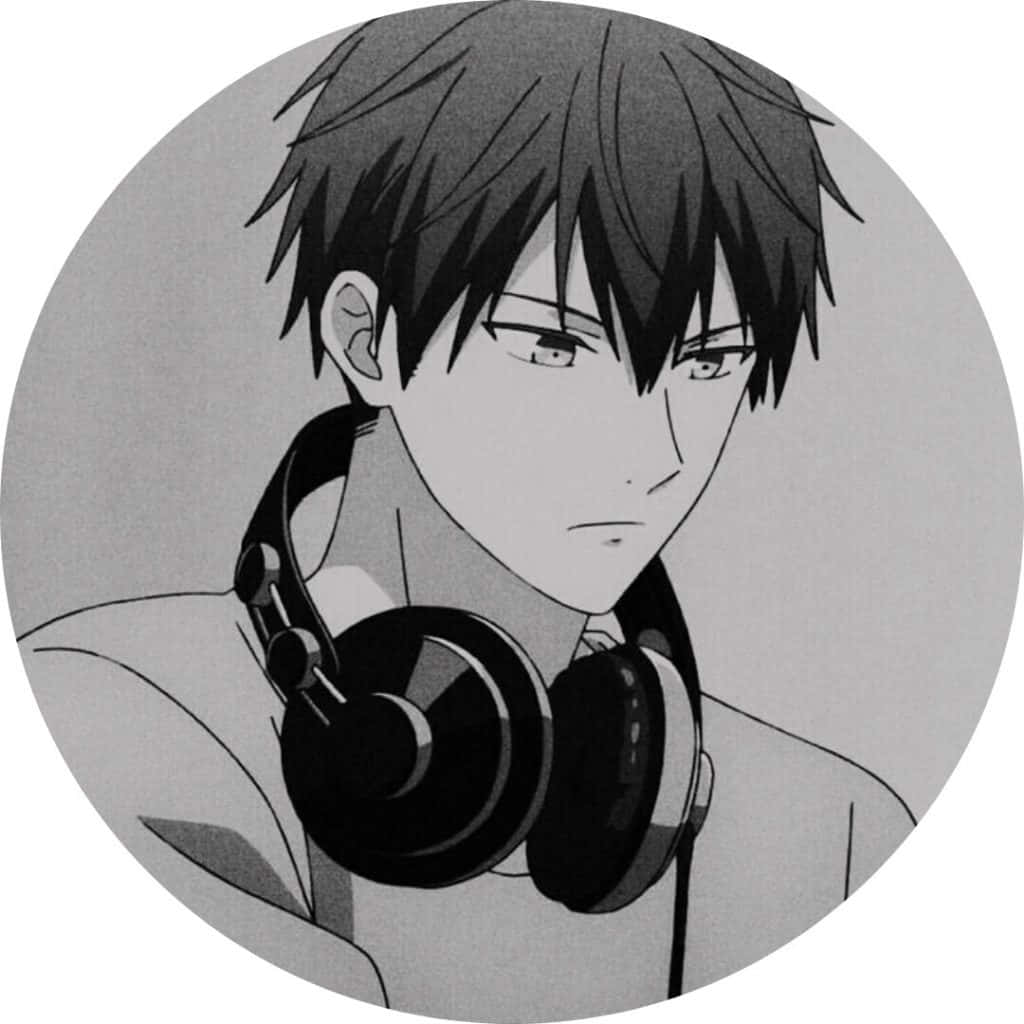 黒髪アニメ男子のヘッドホンアイコン 壁紙