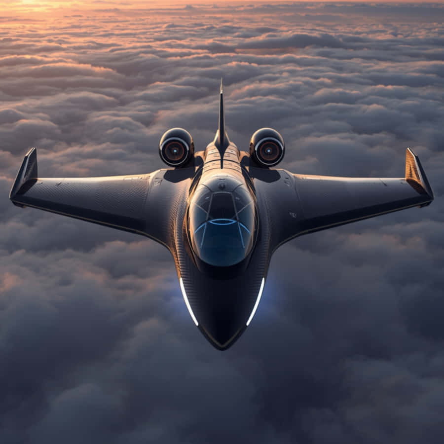 未来的な航空機、ジェット機、飛行機、航空、雲、空、飛行、テクノロジー、夕日、雲海、空中、現代的、輸送、革新、未来、ビジネスジェット、旅行、高級、ハイテク