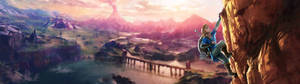 3840x1080 4K 人物 ロッククライミング — ゼルダの伝説 ブレス オブ ザ ワイルド 壁紙