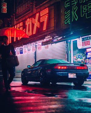 JDMカーの赤い灯りが映える美観