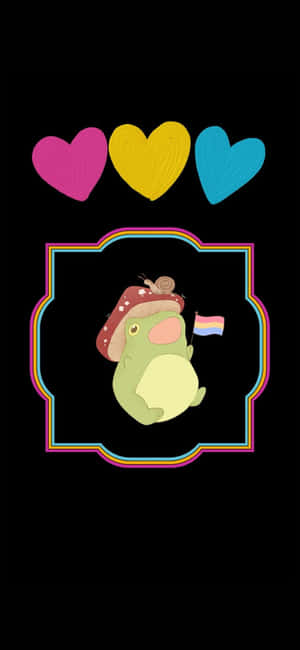 虹色LGBT旗を抱くカエルのデジタルイラスト — Huawei nova 15 壁紙