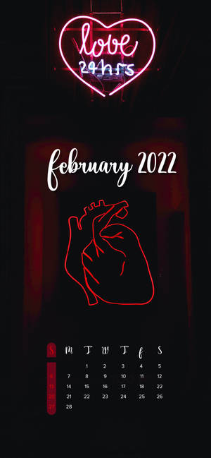 Neon Heart February 2022 Calendar 壁紙 — iPhone 17 壁紙