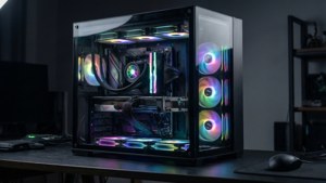 光るRGBパーツを搭載したミニマルなハイエンドゲーミングPC。 — ゲーミング GIF 壁紙