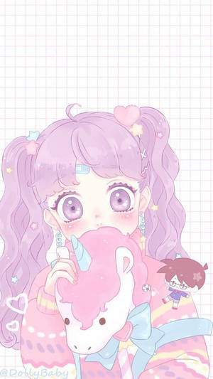 かわいいアニメの女の子とユニコーンのぬいぐるみ