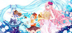 かわいいアニメ風ボーカロイドと楽器