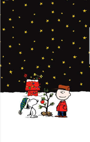 かわいいスヌーピーのクリスマス、星が輝く暗い夕方 — ギャラクシー Tab Active5 壁紙