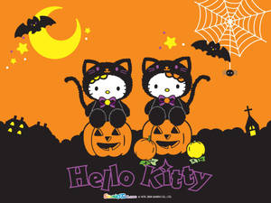 かわいいハロウィンの2匹のハローキティ