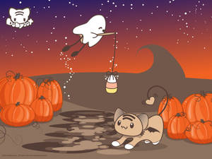 かわいいハロウィンの伸びをする猫