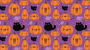 かわいいハロウィンの猫とカボチャ