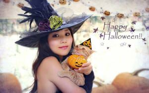 かわいいハロウィンの魔女と猫の壁紙。 — かわいいハロウィン 壁紙