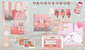 かわいいピンクのカワイイ背景、愛らしいキャラクターと要素 — ピンク かわいい 壁紙