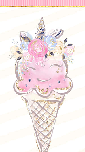 かわいいピンクの笑顔アイスクリームの壁紙 — クリーム系 壁紙