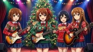 けいおん！の女の子たちがステージでクリスマスコンサートを披露