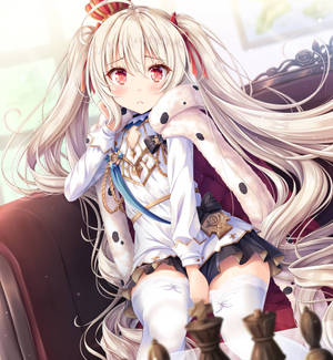 アズールレーン ヴァリアント ダークレッドの椅子で照れる壁紙 — Galaxy Z Fold8 Ultra 壁紙