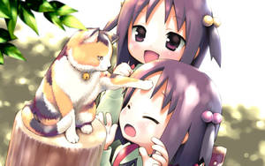アニメの子供と猫の壁紙