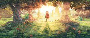 森の中のアニメ少女の壁紙