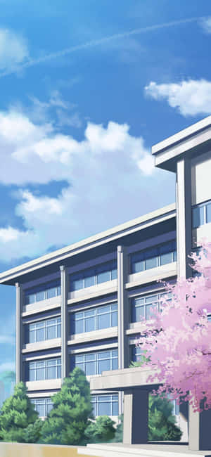 アニメの校舎と桜 — Oppo Find X9s 壁紙