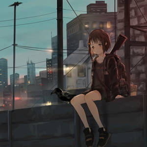 アニメ風iPad壁紙：銃を持つ少女 — アニメ 女の子 壁紙
