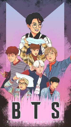 アニメ風ジョングクと防弾少年団 — BTS ロゴ GIF 壁紙