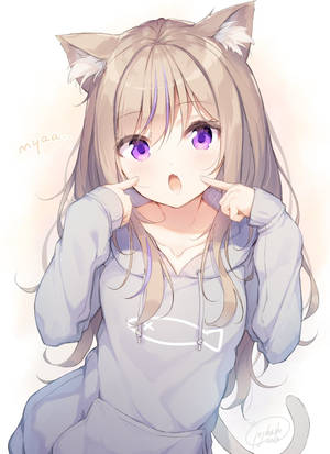 アニメ風フード付き猫娘の壁紙 — かわいいアニメの女の子 壁紙
