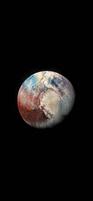 黒い背景に惑星冥王星を映したAMOLED壁紙 — iPhone 12 壁紙