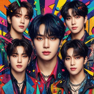 鮮やかなポップアートスタイルのアルバムカバー、K-POPグループをフィーチャー