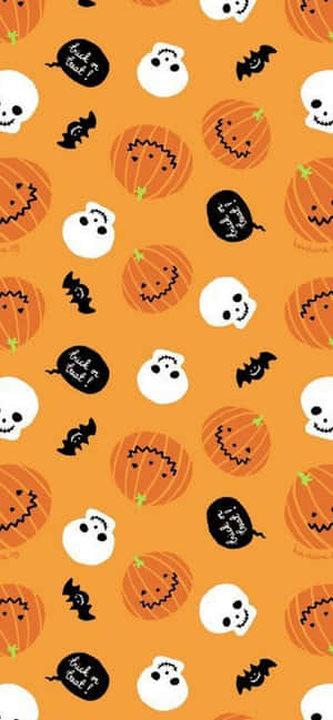 オレンジの背景にハロウィンのカボチャとスカル — ノキア 壁紙